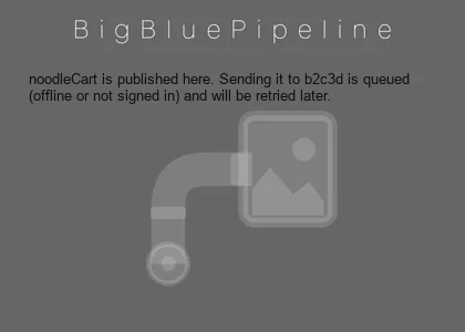 A message reading: noodleCart is published here. Sending it to b2c3d is queued (offline or not signed in) and will be retried later.