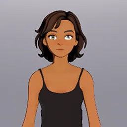 Frndo avatar: a woman with wavy shoulder-length dark hair, in a black camisole.